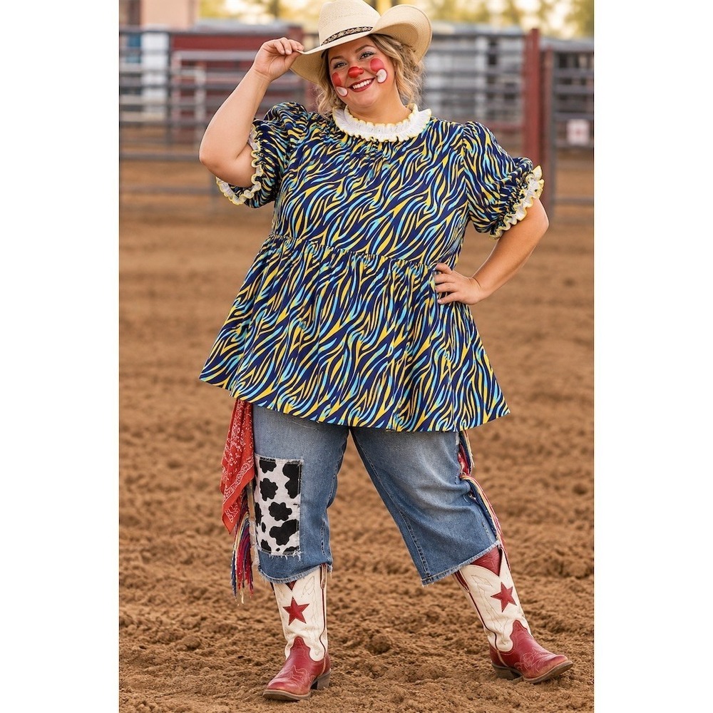 Sunshine & Rodeos Blouse Womens 2XL Multicolor Striped Tunic Babydoll Top